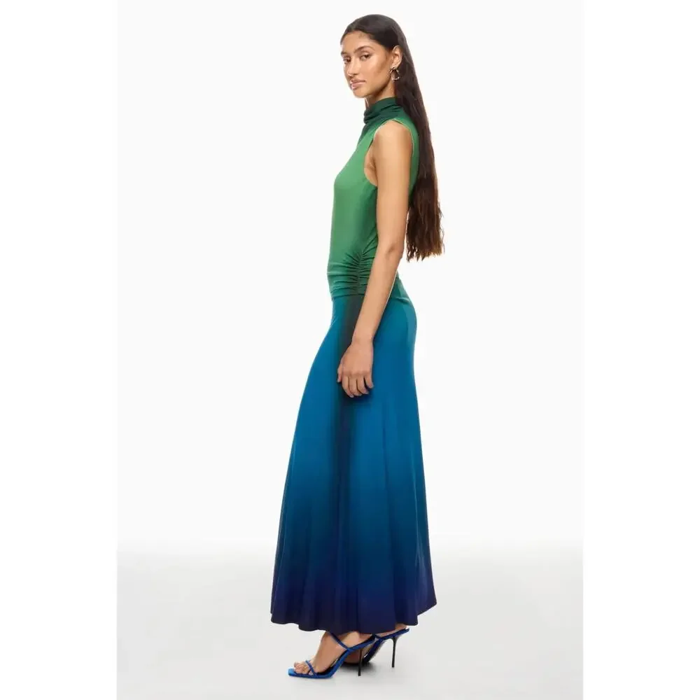 SIMKHAI Aldina Jersey Stretch Maxi Dress Blue Green Ombre, Size S Retails $645 - Picture 1 of 13